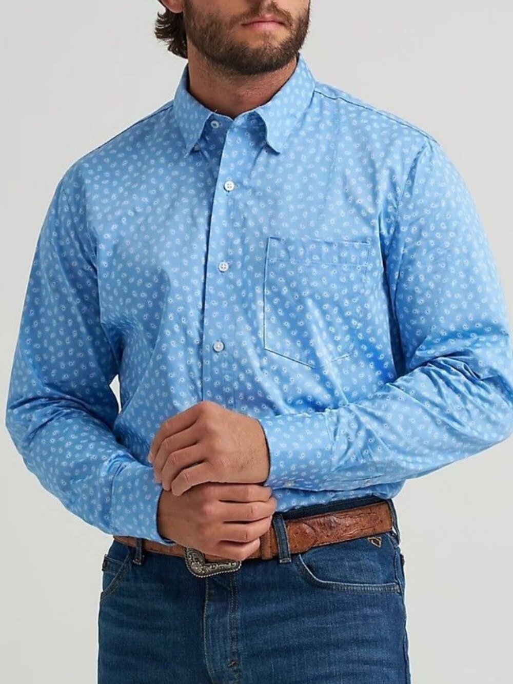 Wrangler Cody Johnson Men's XL Long Sleeve Mini Paisley Button Shirt Blue/White